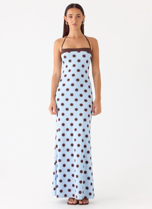 Alessandro Halter Jersey Maxi Dress - Blue Mocha Dot