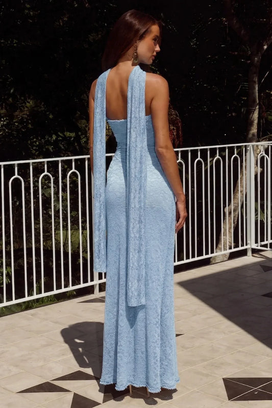 Amana Strapless Scarf Maxi Dress - Pale Blue
