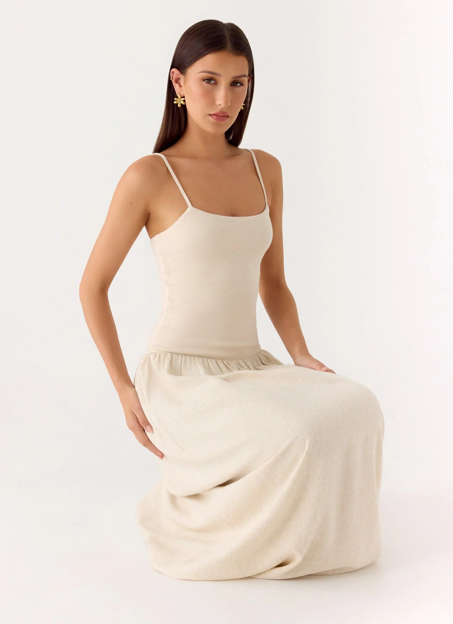 Ali Linen Ribbed Maxi Dress - Oatmeal