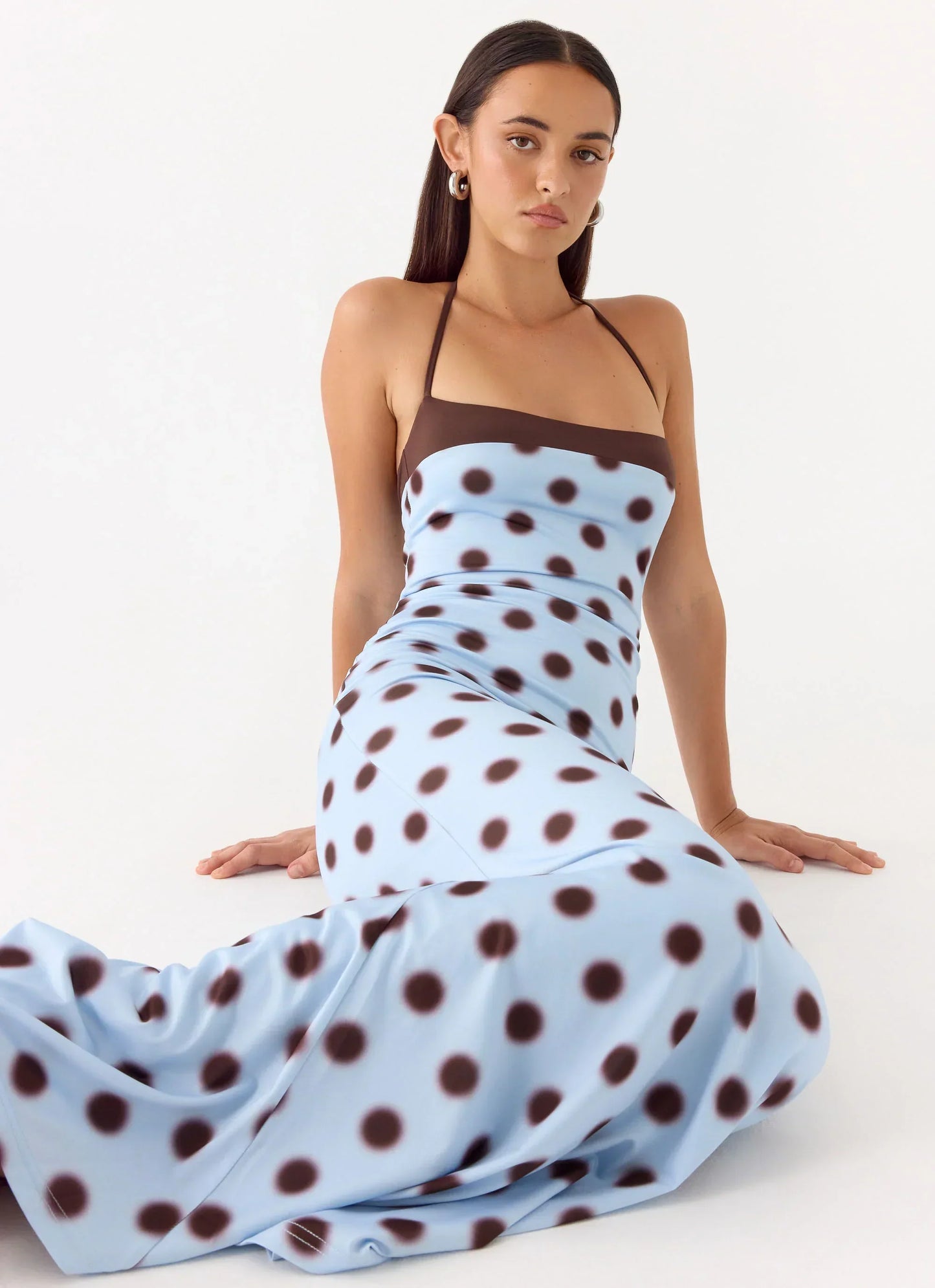 Alessandro Halter Jersey Maxi Dress - Blue Mocha Dot