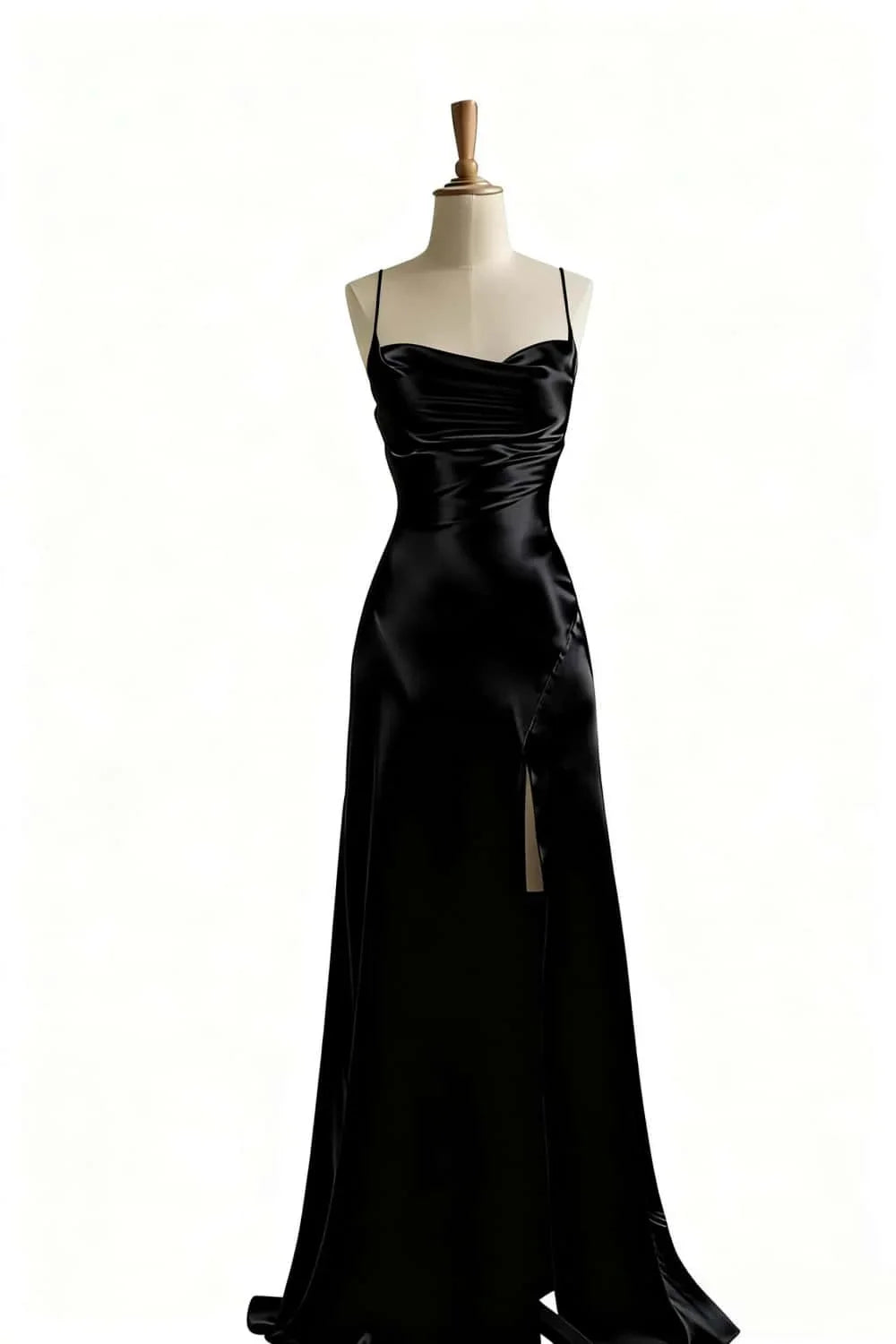 Simple Satin Slit Long Formal Spaghetti Straps Dress