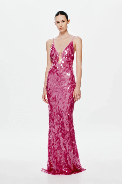 EtherelDress Sapphire Sequin Maxi Dress - Fuchsia