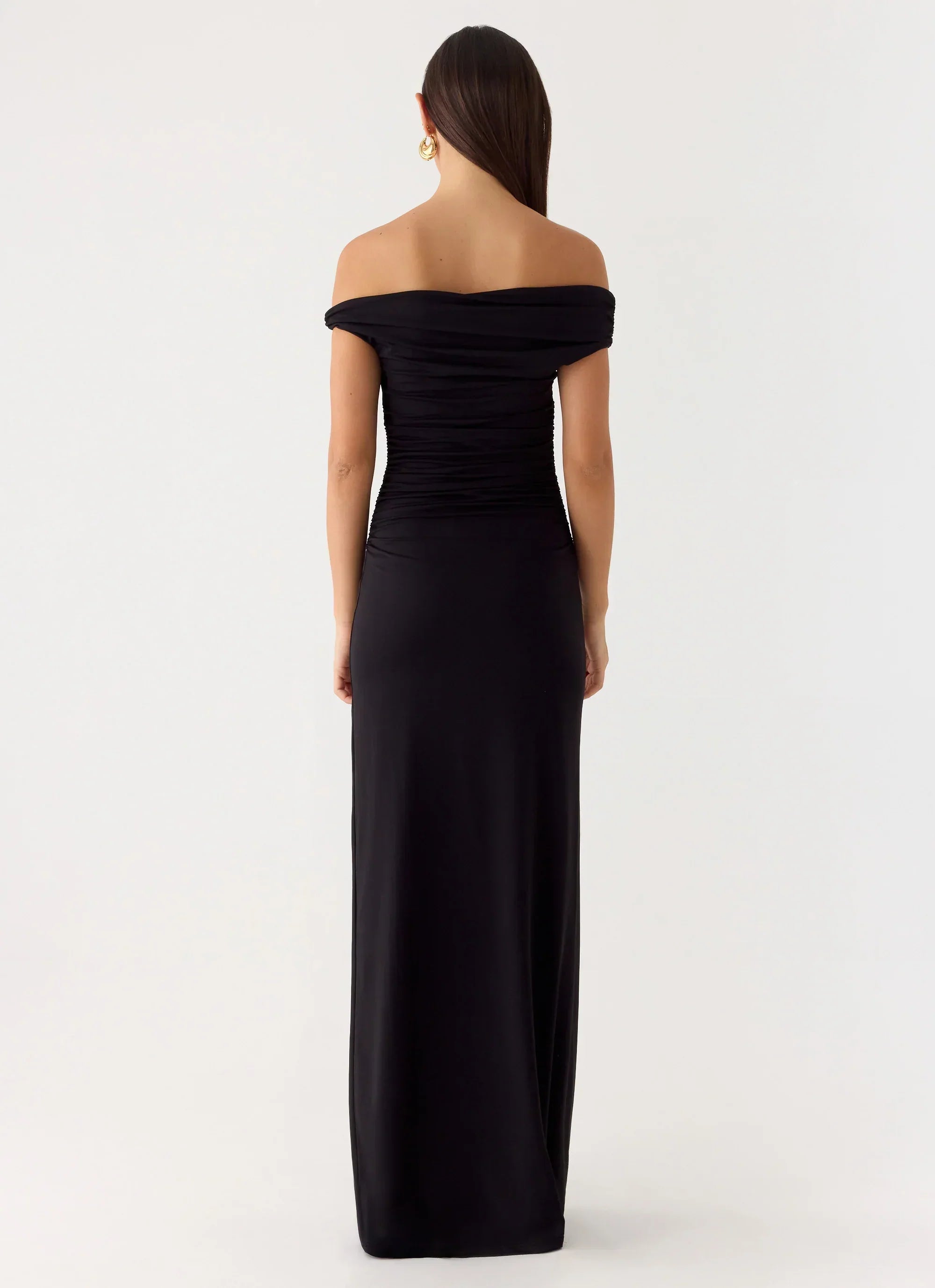Afterlight Off-Shoulder Asymmetrical Maxi Dress - Black