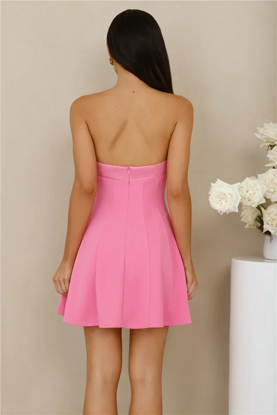 Afternoon Opulence Strapless Bow Mini Dress - Pink