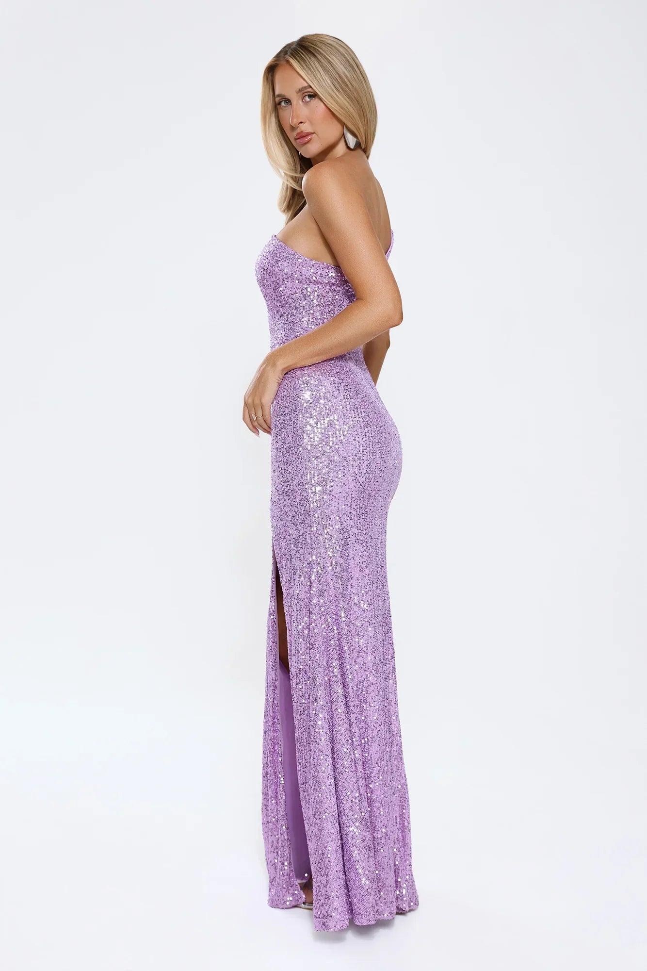 A New Glow One-Shoulder Sequin Maxi Dress - Lilac