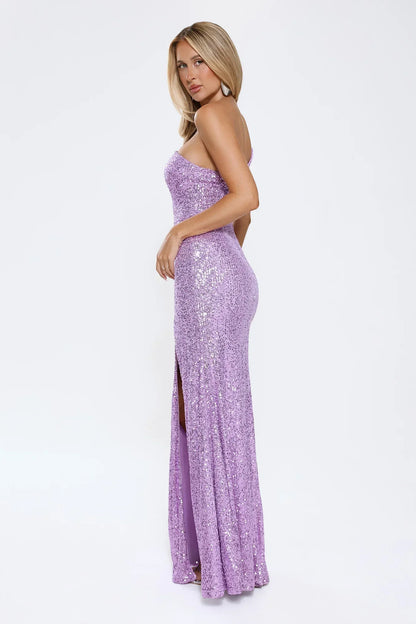 A New Glow One-Shoulder Sequin Maxi Dress - Lilac