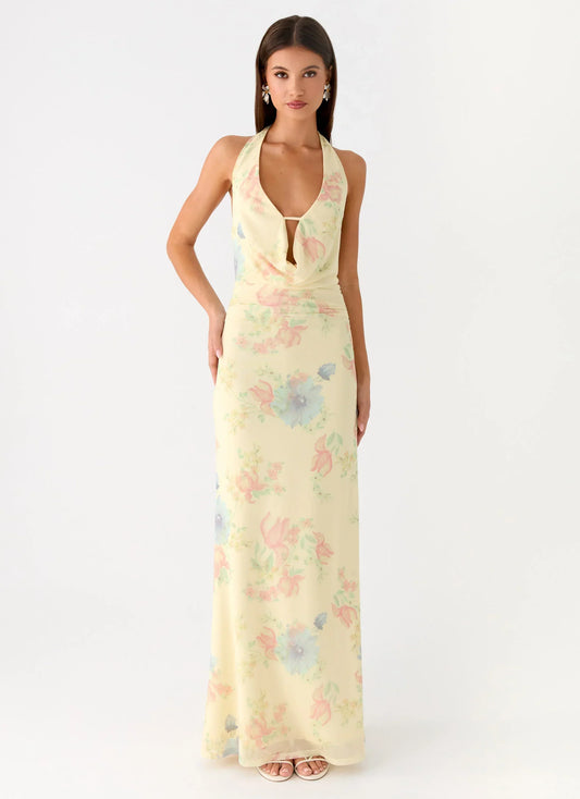 Tedder Halter Floral Maxi Dress Spring Meadow