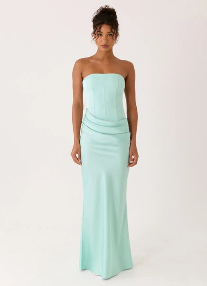 Adara Corset Strapless Maxi Dress - Aqua