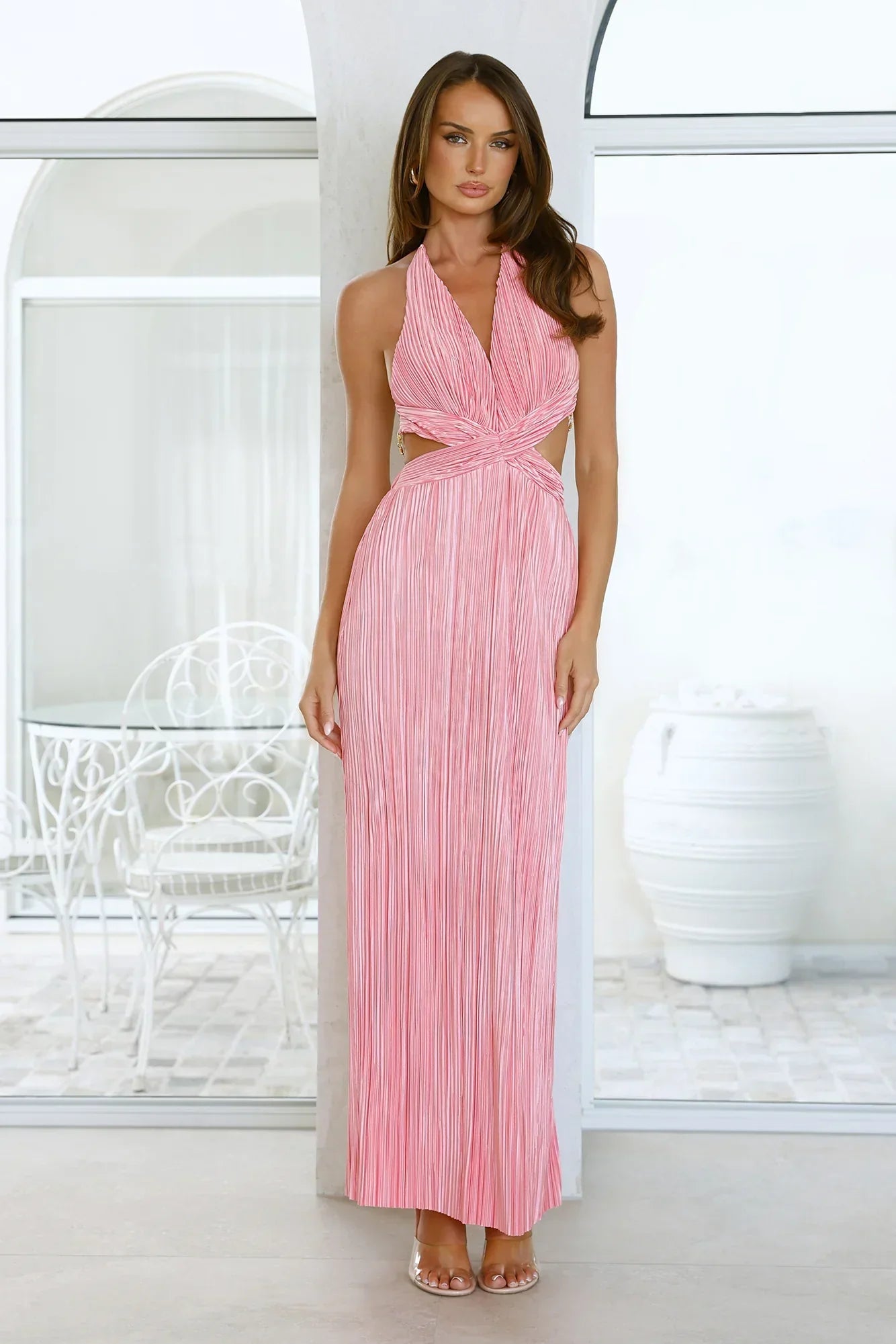 After Dark Love Plisse Open Back Maxi Dress - Pink