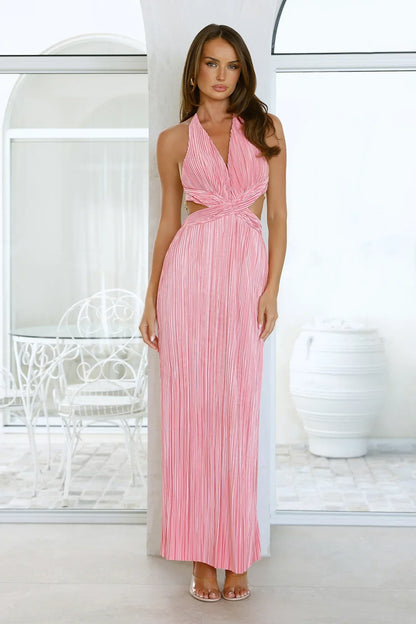After Dark Love Plisse Open Back Maxi Dress - Pink