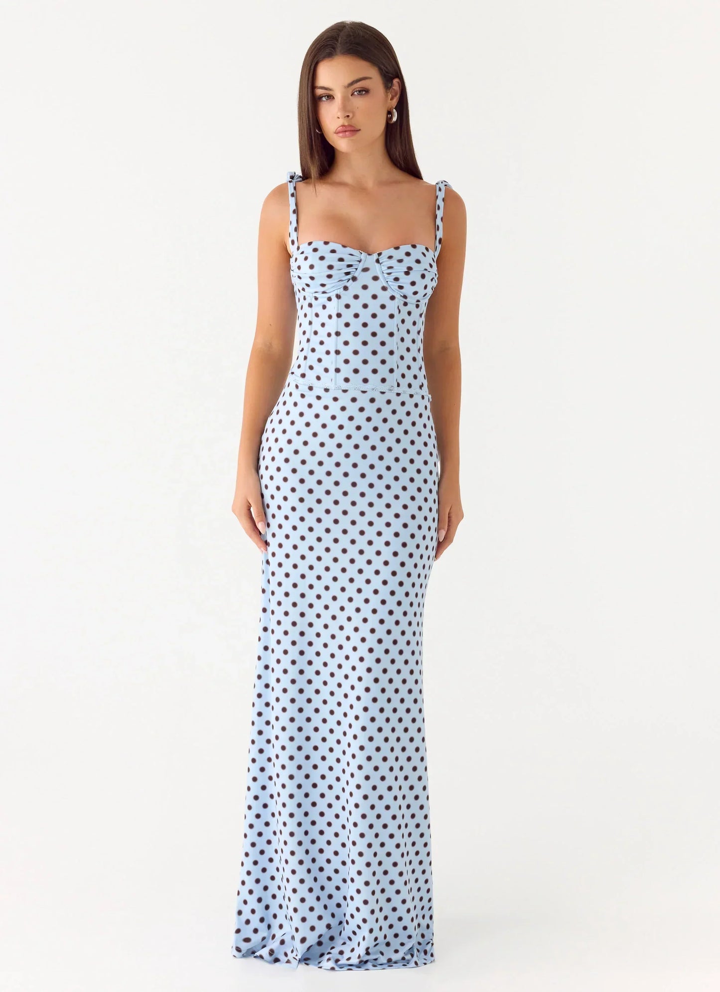Akil Corset Bustier Maxi Dress - Blue Mocha Dot