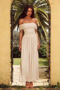 Manalla Off Shoulder Ruching Dress - Stone