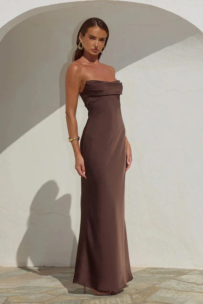 Madeleine Strapless Pleated Dress - Bitter Chocolate