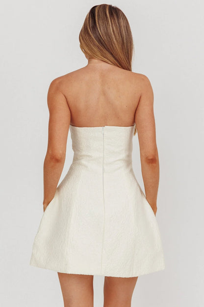 Melody Strapless Jacquete Mini Dress - Cream