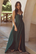 Maevi V Neck Side Split Dress - Emerald