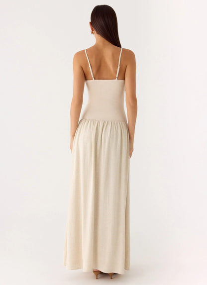 Ali Linen Ribbed Maxi Dress - Oatmeal