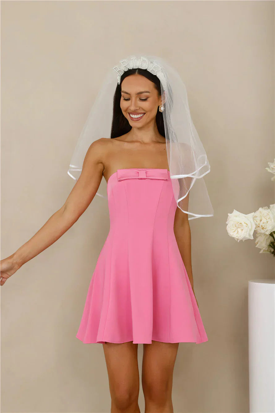 Afternoon Opulence Strapless Bow Mini Dress - Pink