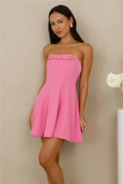 Afternoon Opulence Strapless Bow Mini Dress - Pink