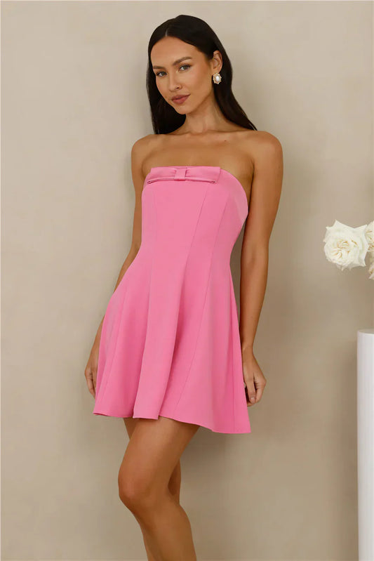 Afternoon Opulence Strapless Bow Mini Dress - Pink