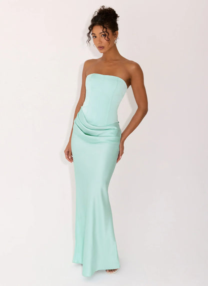 Adara Corset Strapless Maxi Dress - Aqua