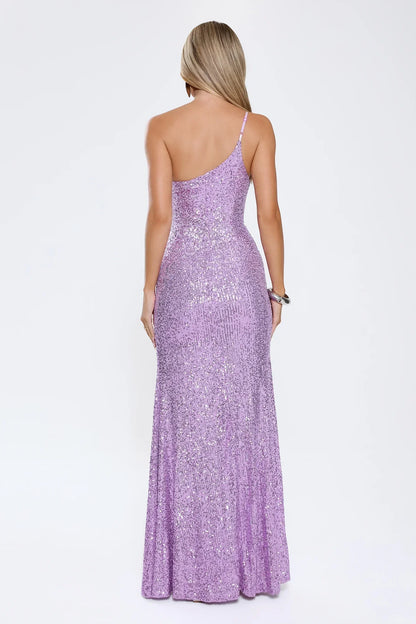 A New Glow One-Shoulder Sequin Maxi Dress - Lilac