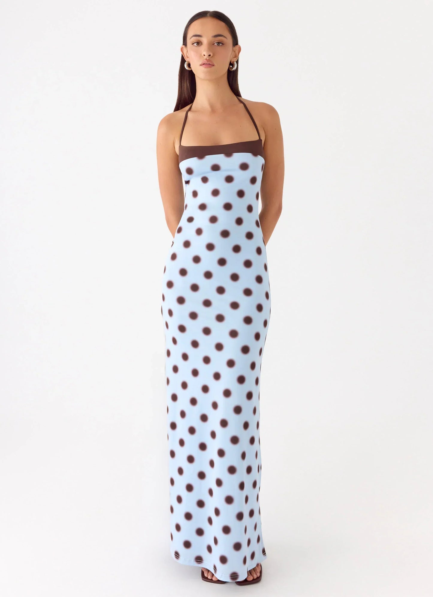 Alessandro Halter Jersey Maxi Dress - Blue Mocha Dot