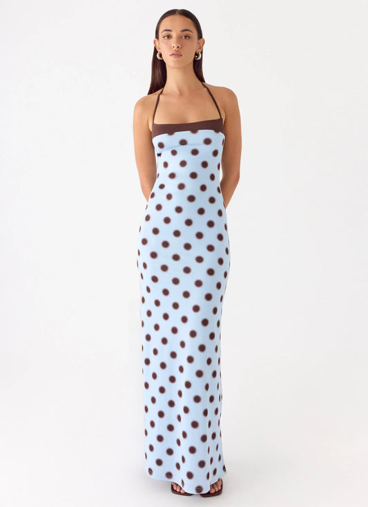 Alessandro Halter Jersey Maxi Dress - Blue Mocha Dot