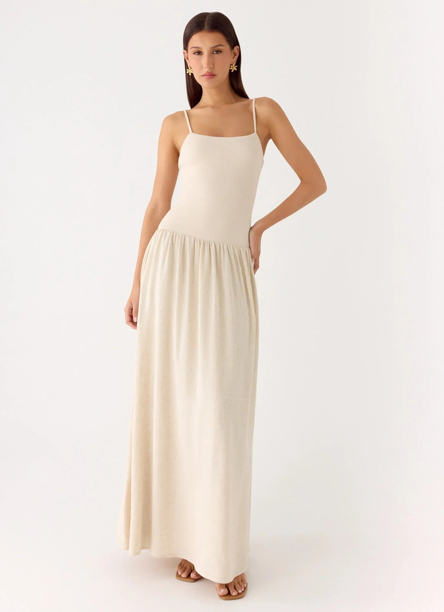 Ali Linen Ribbed Maxi Dress - Oatmeal