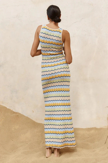 Isaba Crochet Knit Maxi Dress Blue Multi