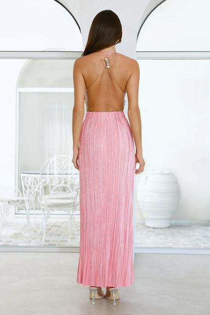 After Dark Love Plisse Open Back Maxi Dress - Pink