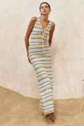 Isaba Crochet Knit Maxi Dress Blue Multi