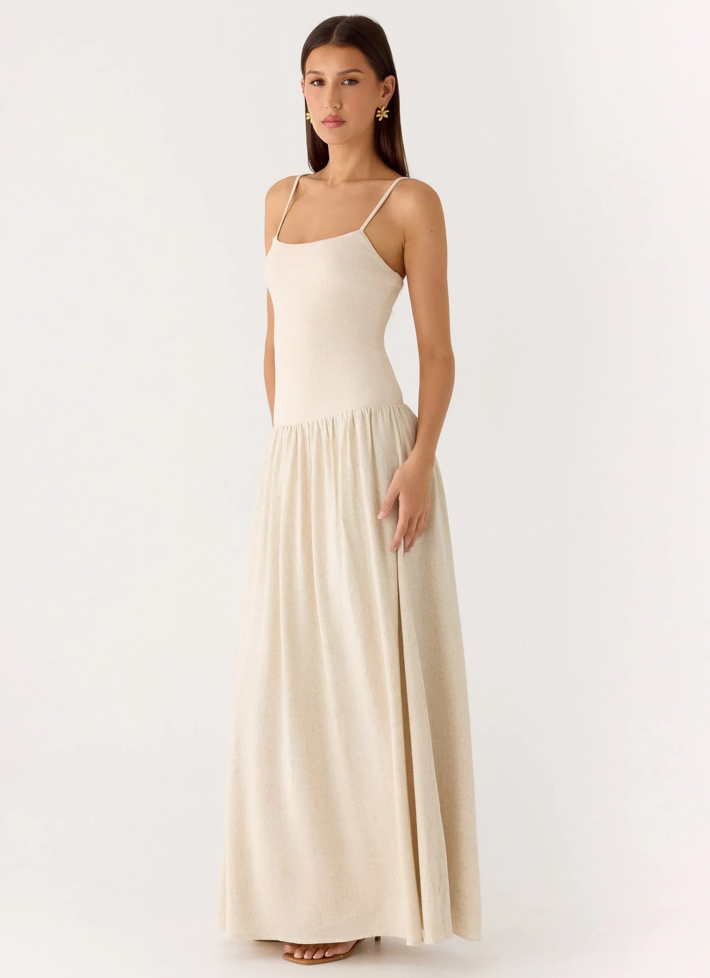 Ali Linen Ribbed Maxi Dress - Oatmeal