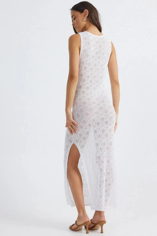 Aelia Crochet Boat Neck Maxi Dress - White