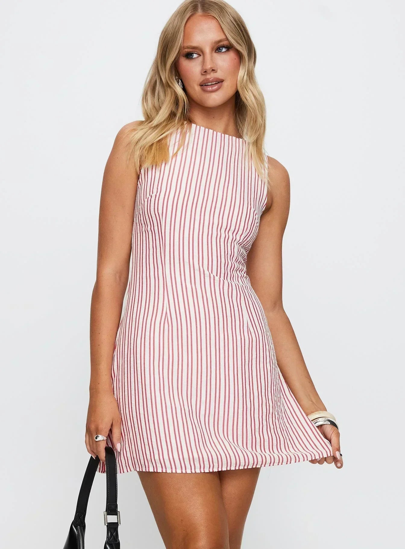 Alfalfa Shift Tie-Back Mini Dress - Red Stripe