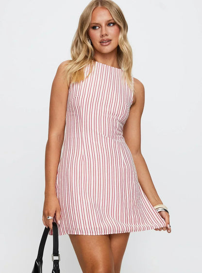 Alfalfa Shift Tie-Back Mini Dress - Red Stripe