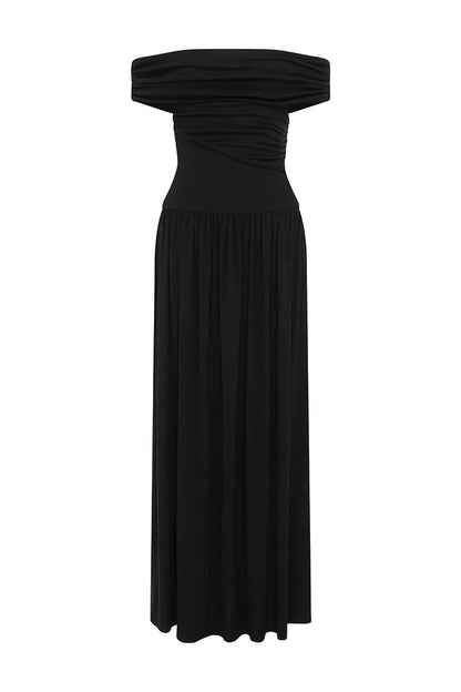Manalla Off Shoulder Ruching Dress - Black