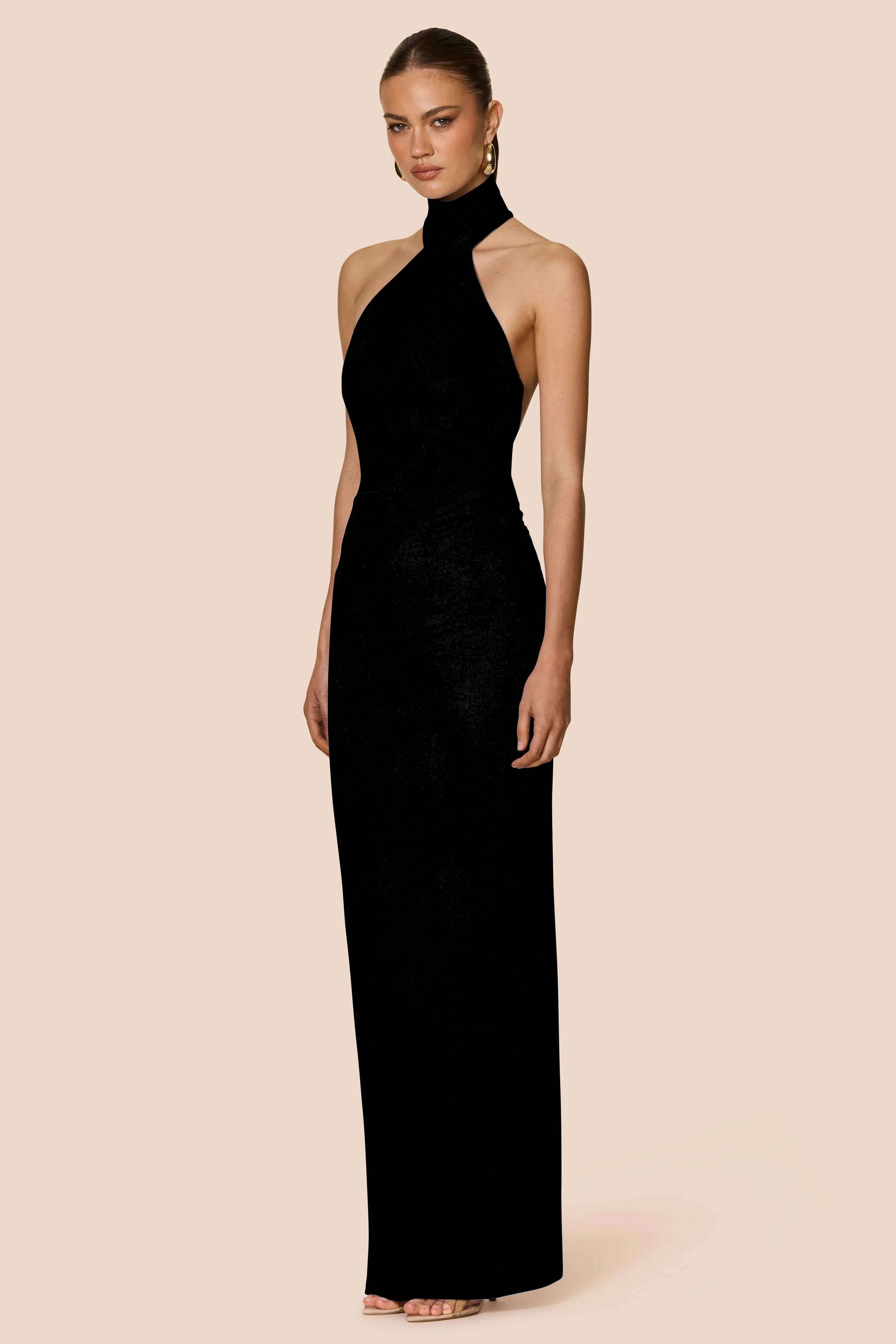 EtherelDress Crush Halter Gown - Black
