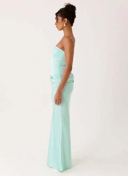 Adara Corset Strapless Maxi Dress - Aqua