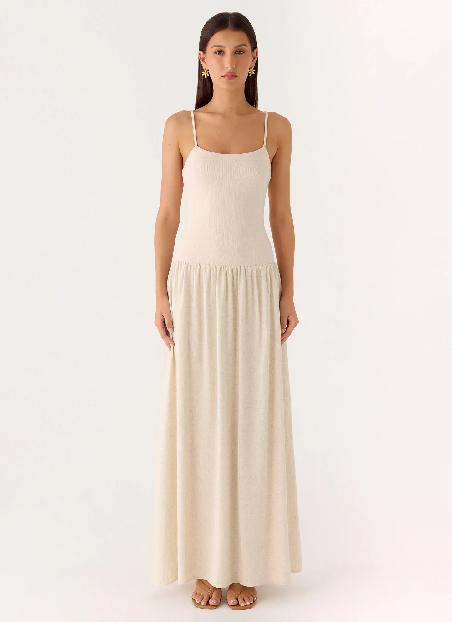 Ali Linen Ribbed Maxi Dress - Oatmeal