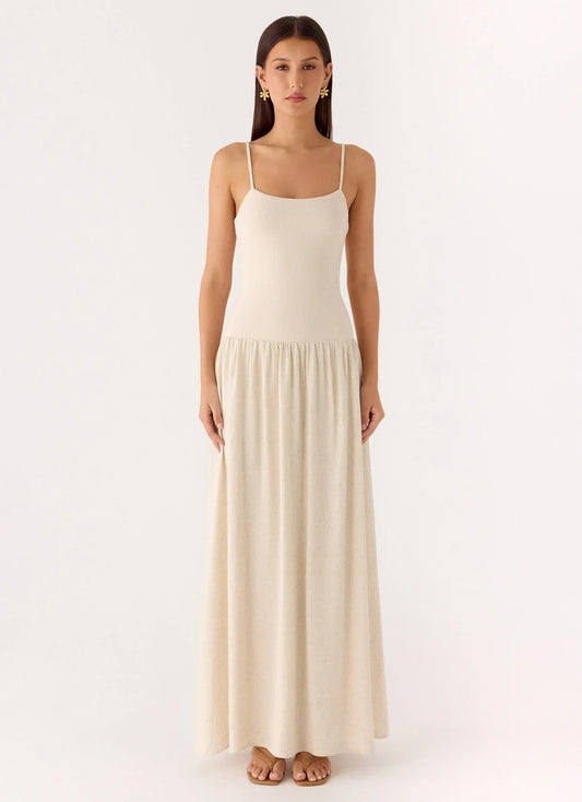 Ali Linen Ribbed Maxi Dress - Oatmeal