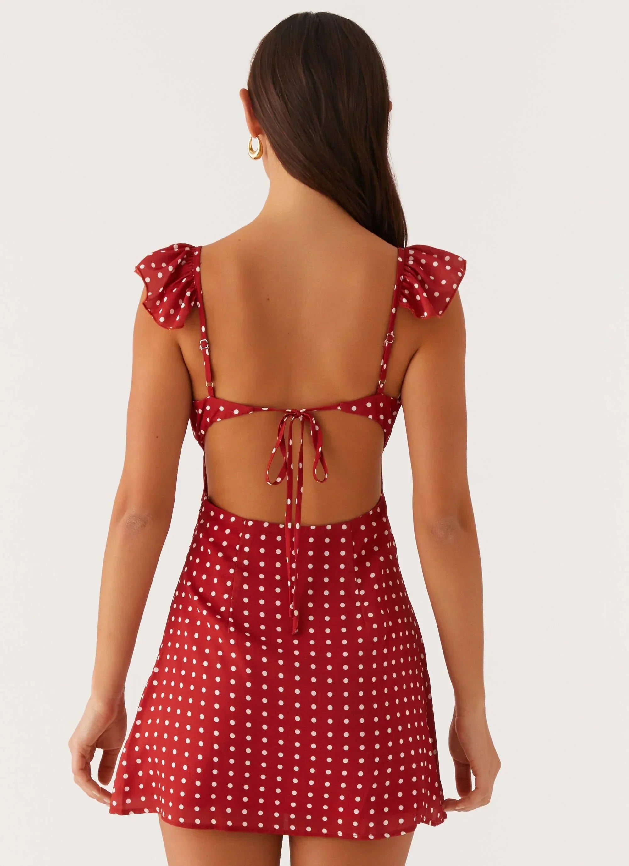 Adrina Frill V-Neck Mini Dress - Red Polka Dot