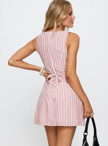 Alfalfa Shift Tie-Back Mini Dress - Red Stripe