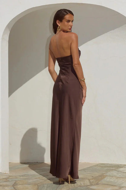 Madeleine Strapless Pleated Dress - Bitter Chocolate