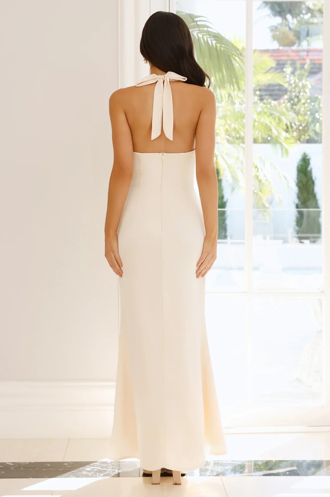 Afterglow Hours Satin Halter Maxi Dress - Yellow