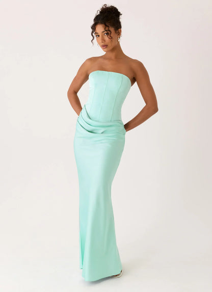 Adara Corset Strapless Maxi Dress - Aqua