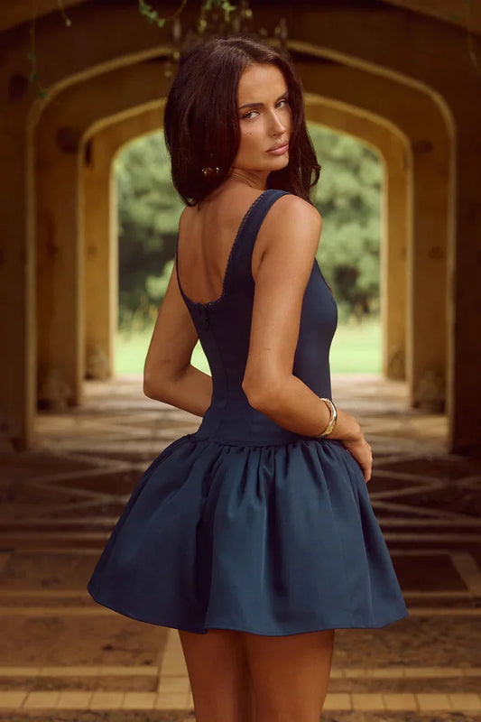 Adaline Scooped Neck Mini Dress - Navy