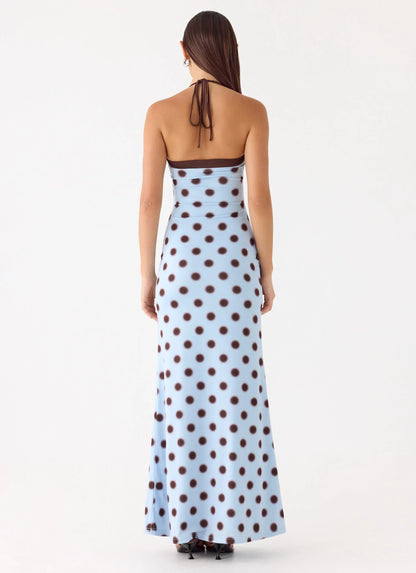 Alessandro Halter Jersey Maxi Dress - Blue Mocha Dot