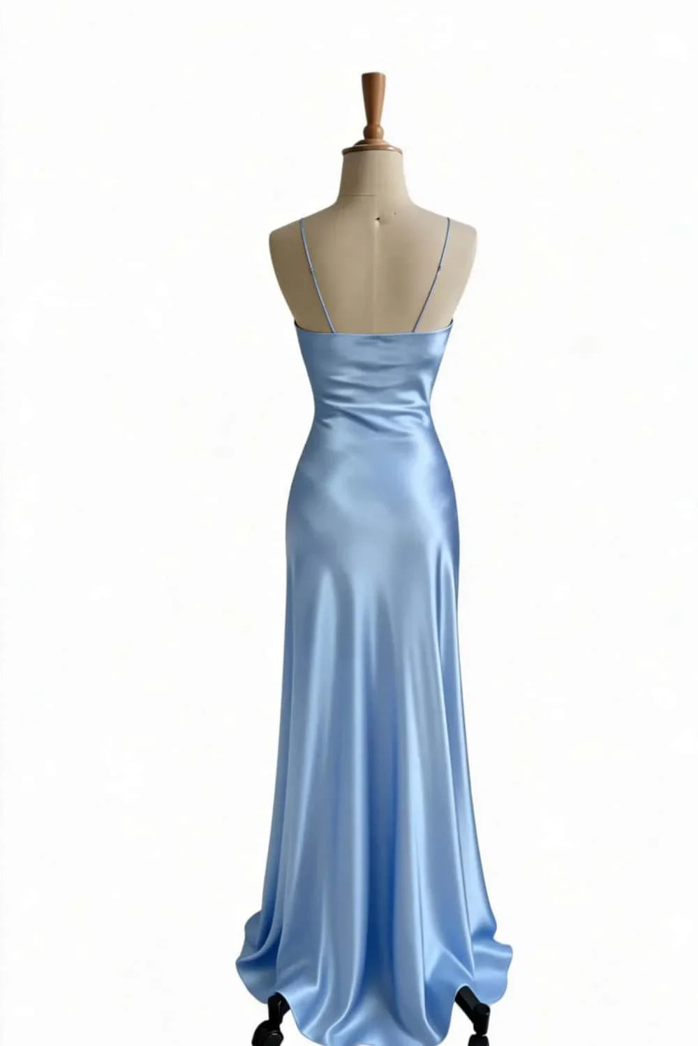 Simple Satin Slit Long Formal Spaghetti Straps Dress