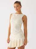 Adoria Lace Boat Neck Asymmetric Mini Dress - Ivory