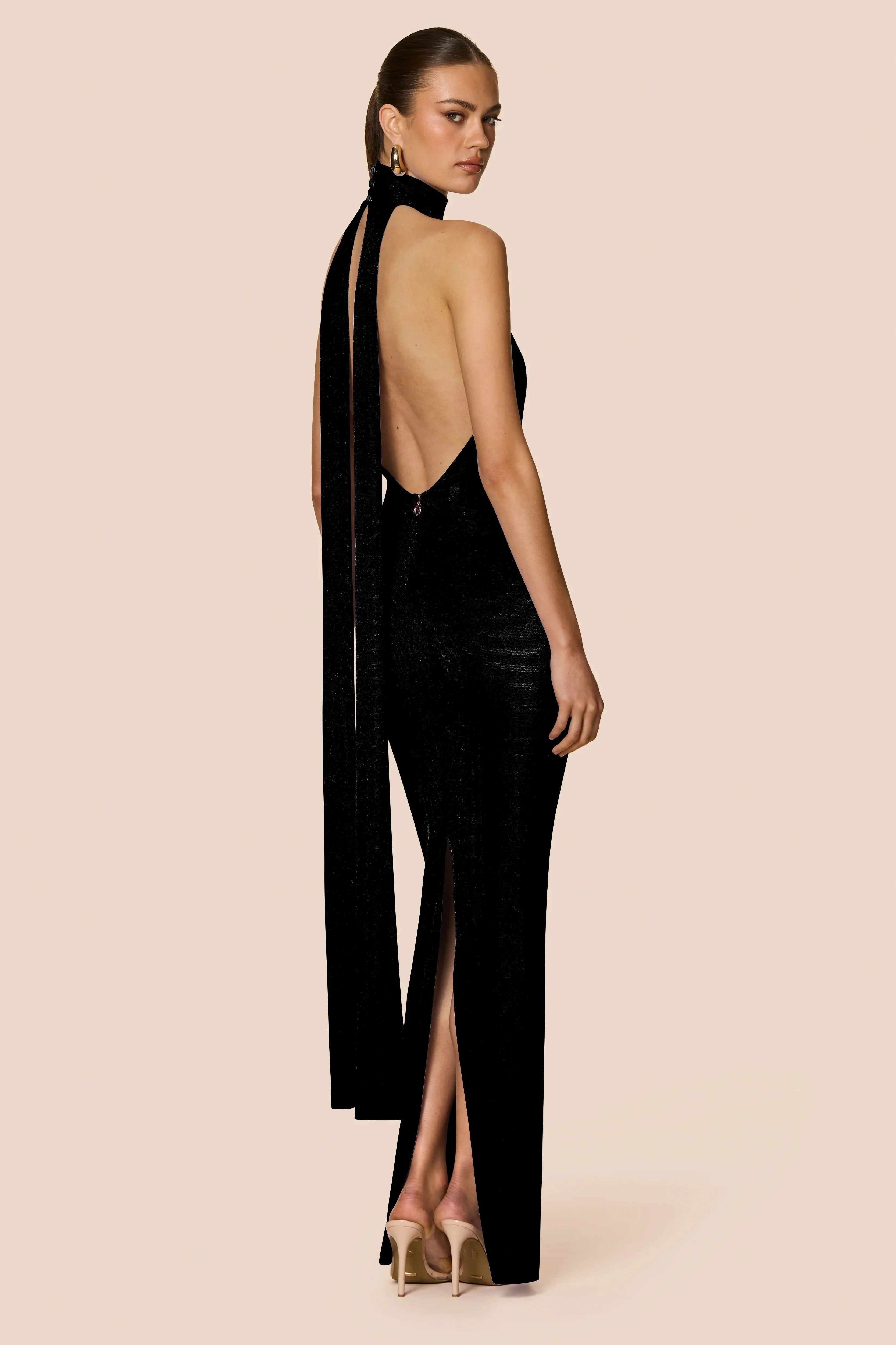 EtherelDress Crush Halter Gown - Black